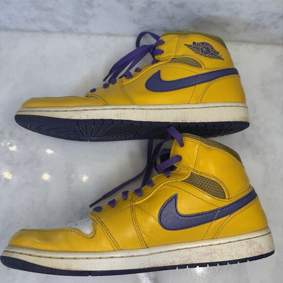 Nike Air Jordan 1 Mid Lakers Kobe Yellow/Purple 554724-708 Men’s Size 11 - Picture 12 of 15